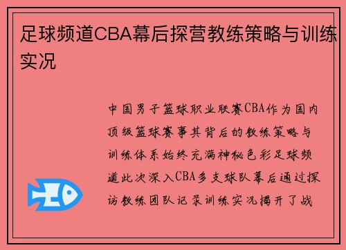 足球频道CBA幕后探营教练策略与训练实况