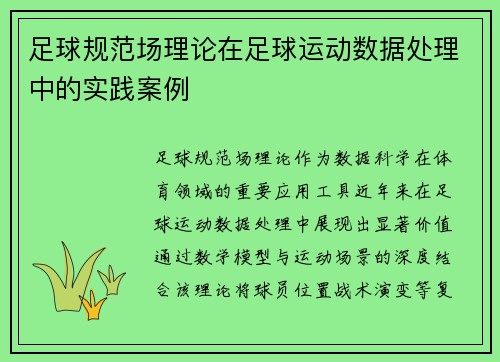 足球规范场理论在足球运动数据处理中的实践案例